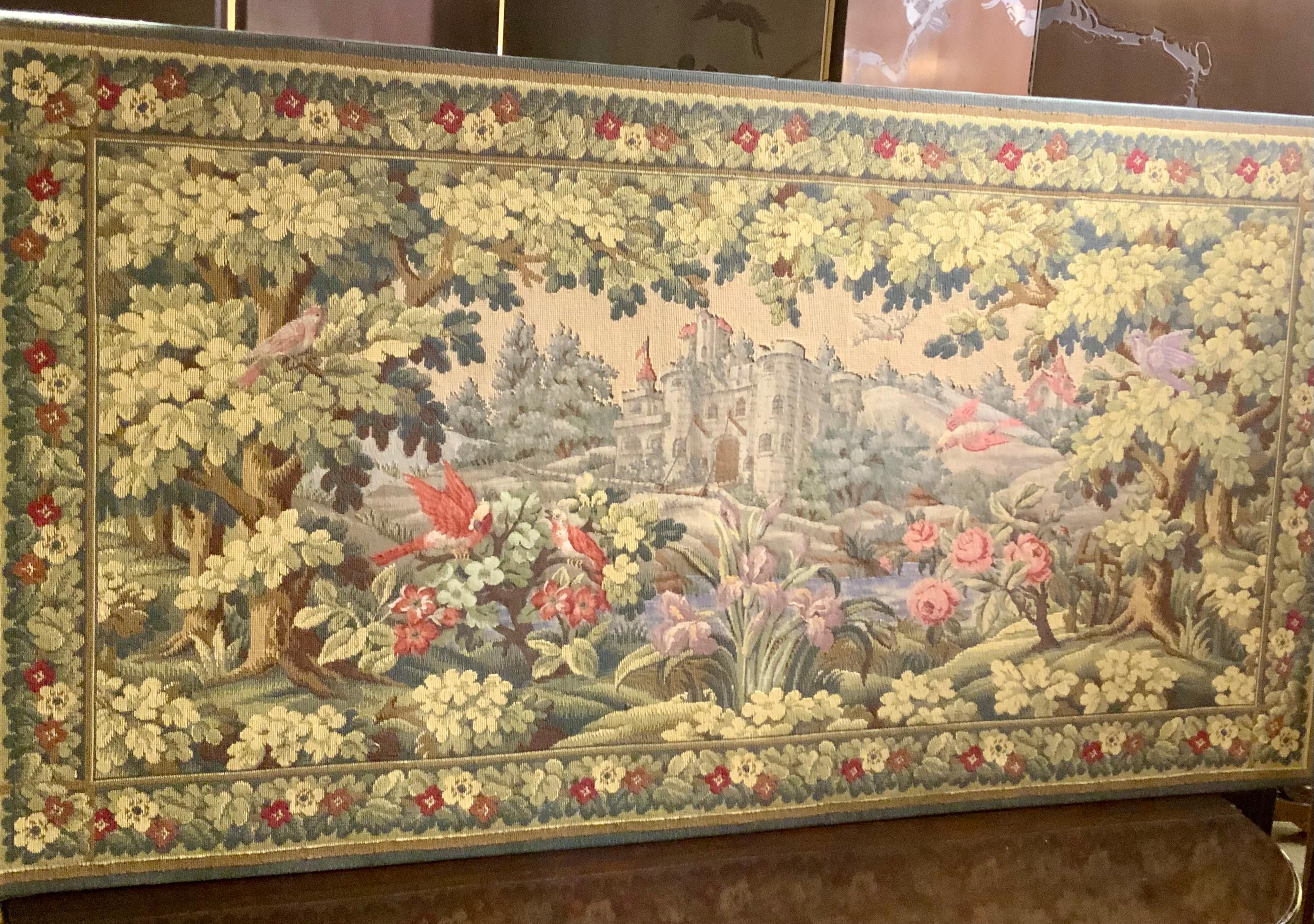 Hand-Woven French Antique needlepoint tapestry of castles  For Sale