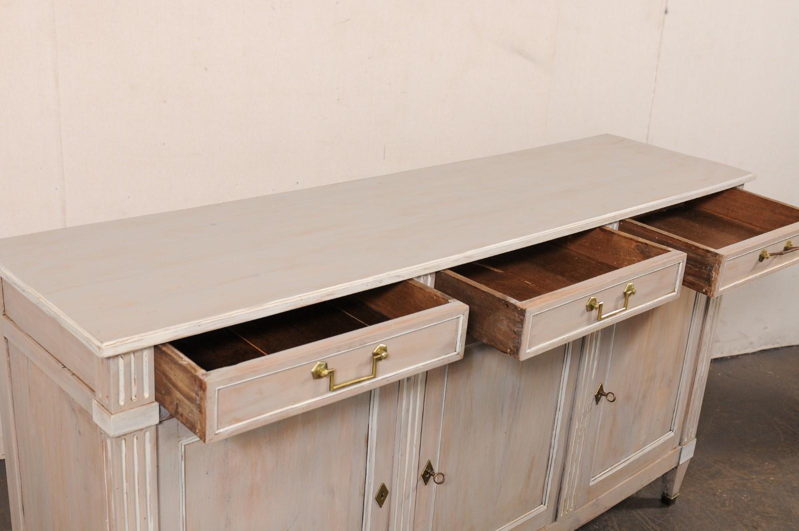 Wood French Antique Neoclassical Style Buffet Cabinet, 5.75 Ft Length For Sale