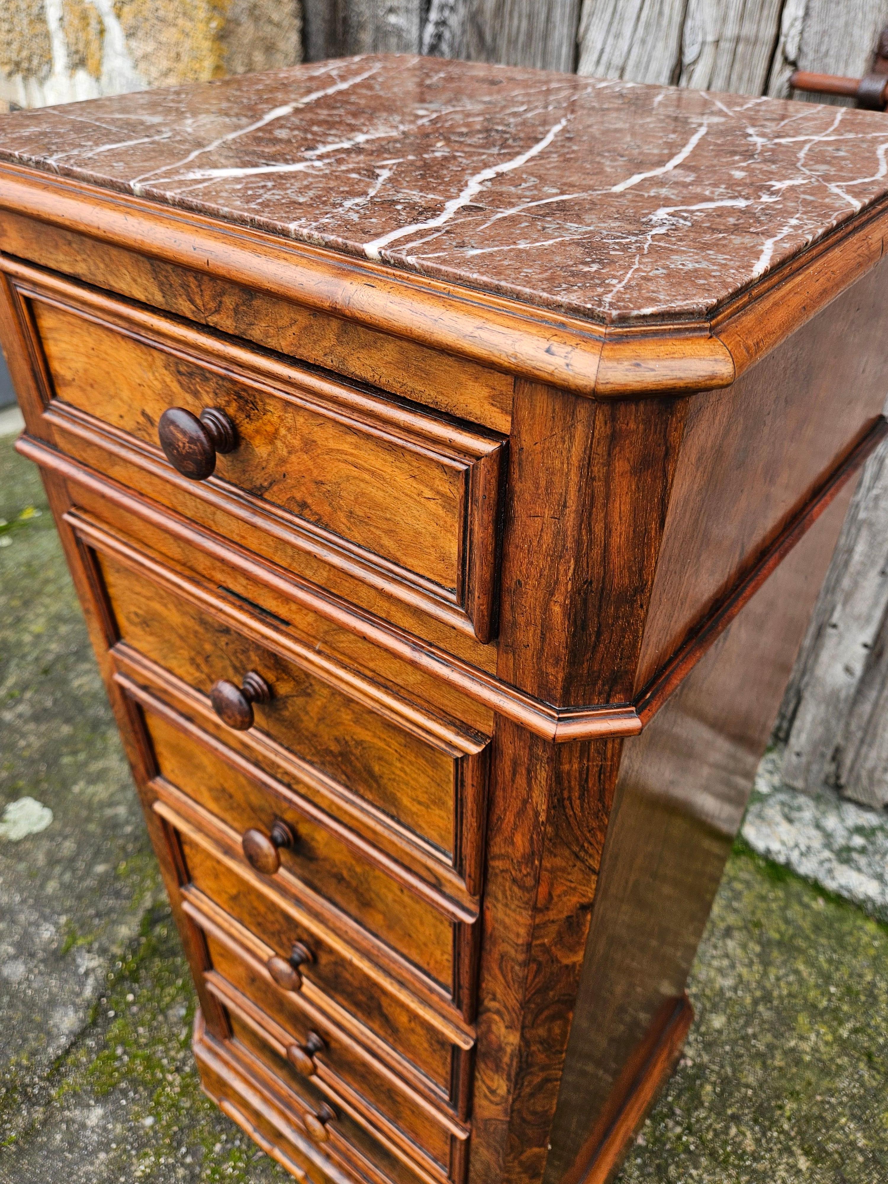 Louis Philippe French Antique Night Stand-Bedside Table- Marbled Chamber Pot Stand-19th