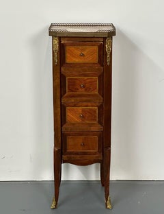 French Antique Nightstand / End Table, Pedestal Louis XV, Satinwood, Marble