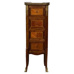 French Antique Nightstand / End Table, Pedestal Louis XV, Satinwood, Marble