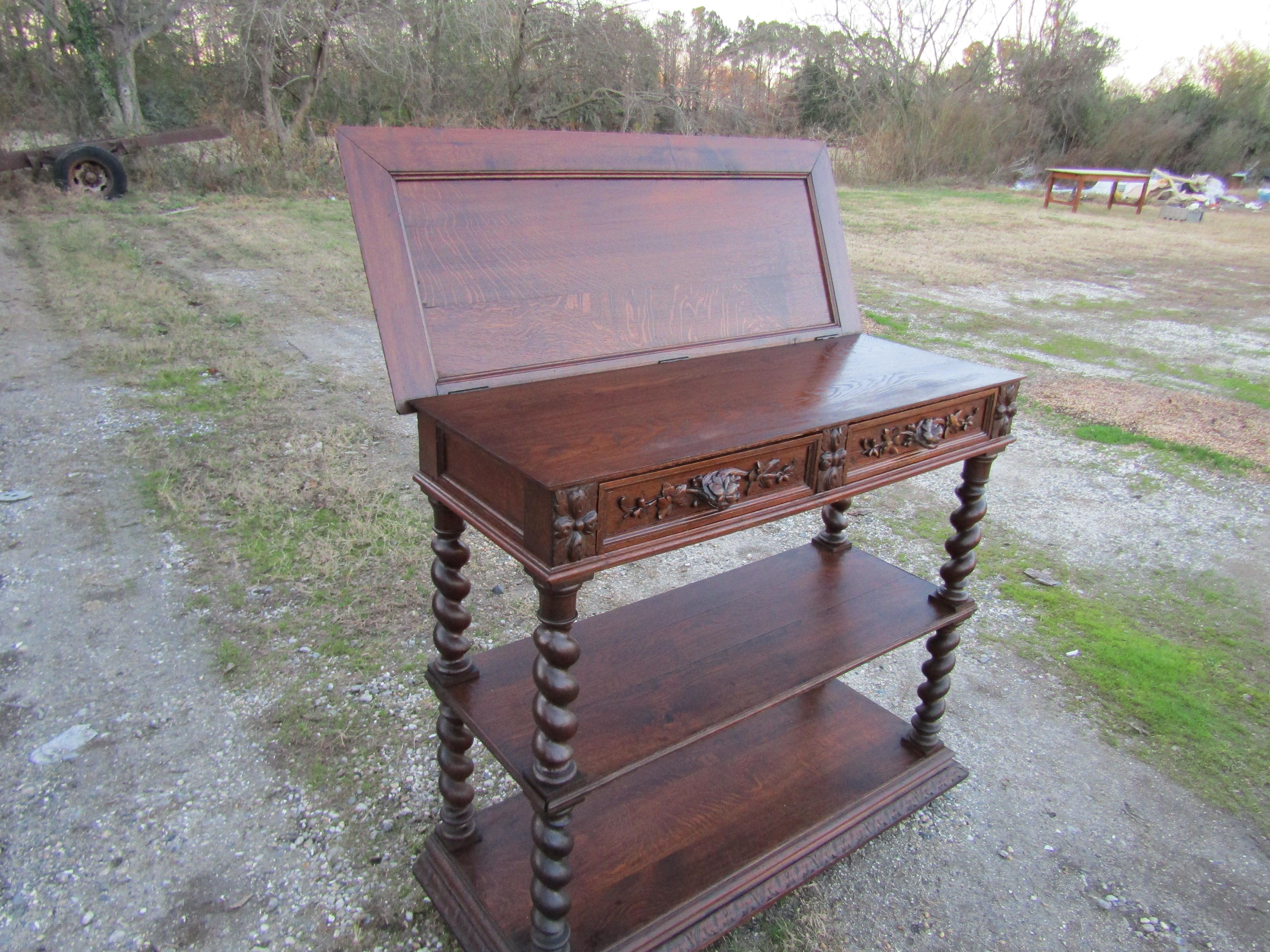 French Antique Oak Barley Iron Twist Buffet Cabinet Sideboard Server, 1880s 4