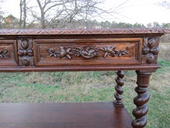 French Antique Oak Barley Iron Twist Buffet Cabinet Sideboard Server, 1880s