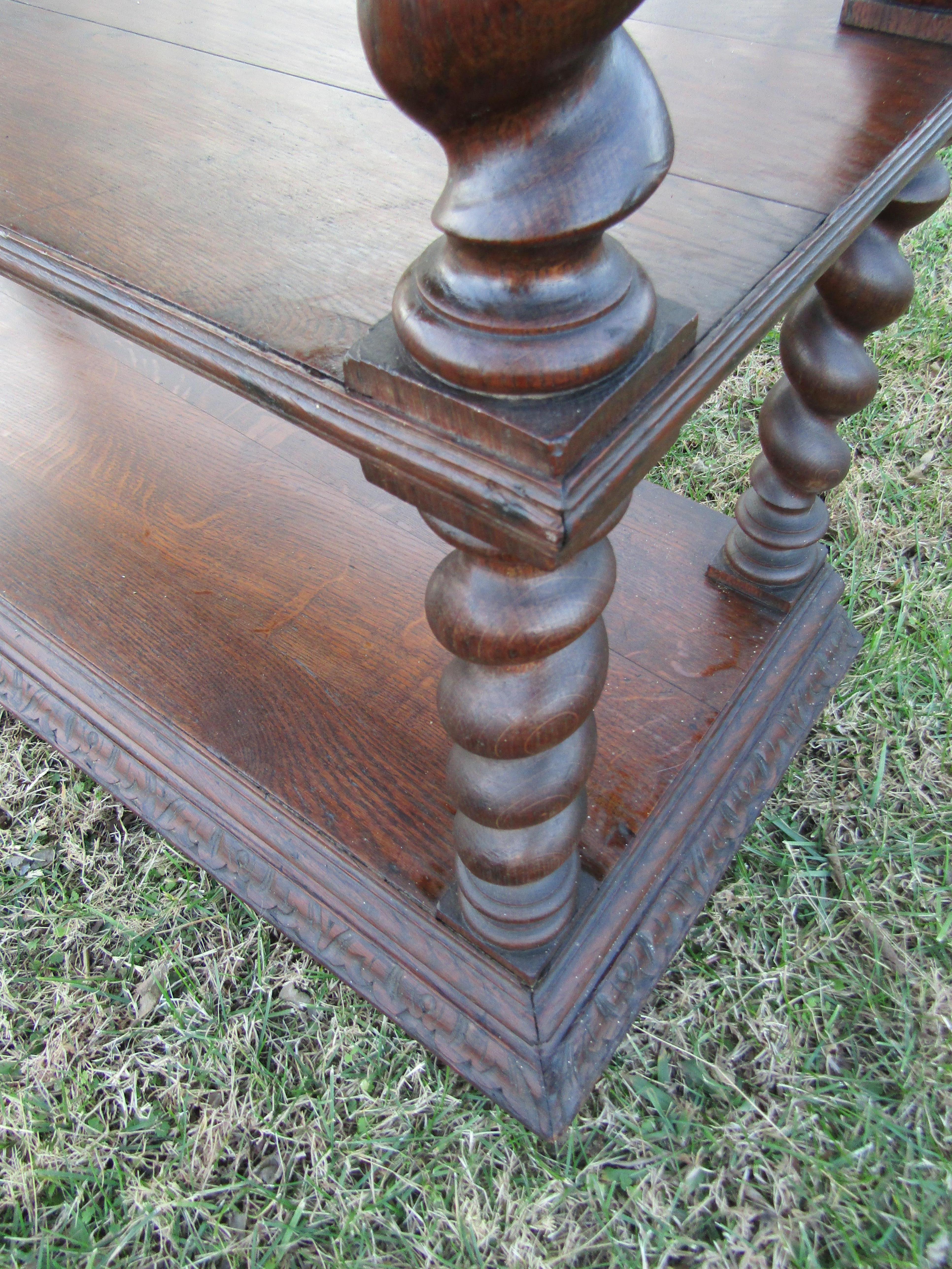 French Antique Oak Barley Iron Twist Buffet Cabinet Sideboard Server, 1880s 1