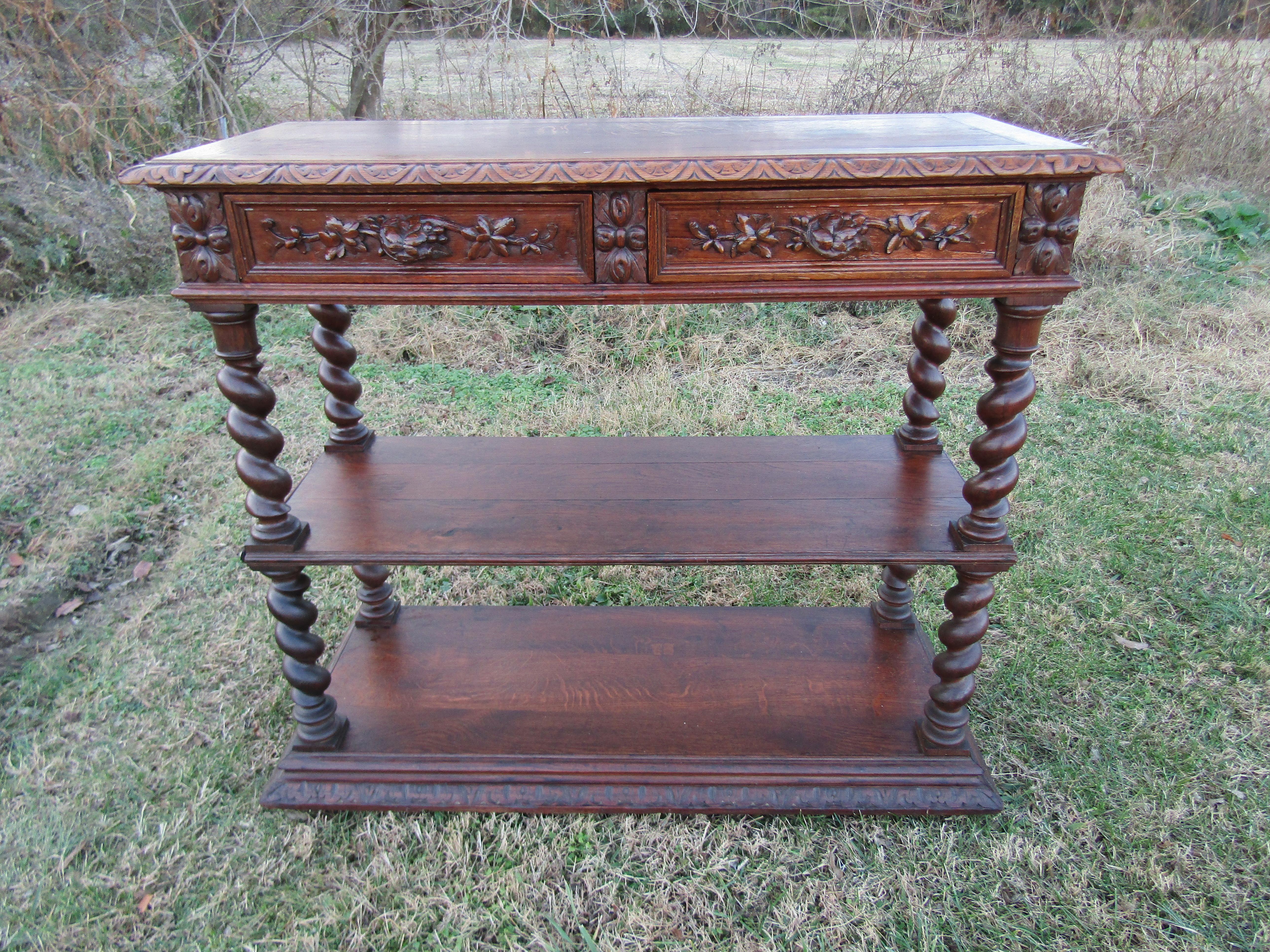 French Antique Oak Barley Iron Twist Buffet Cabinet Sideboard Server, 1880s 2