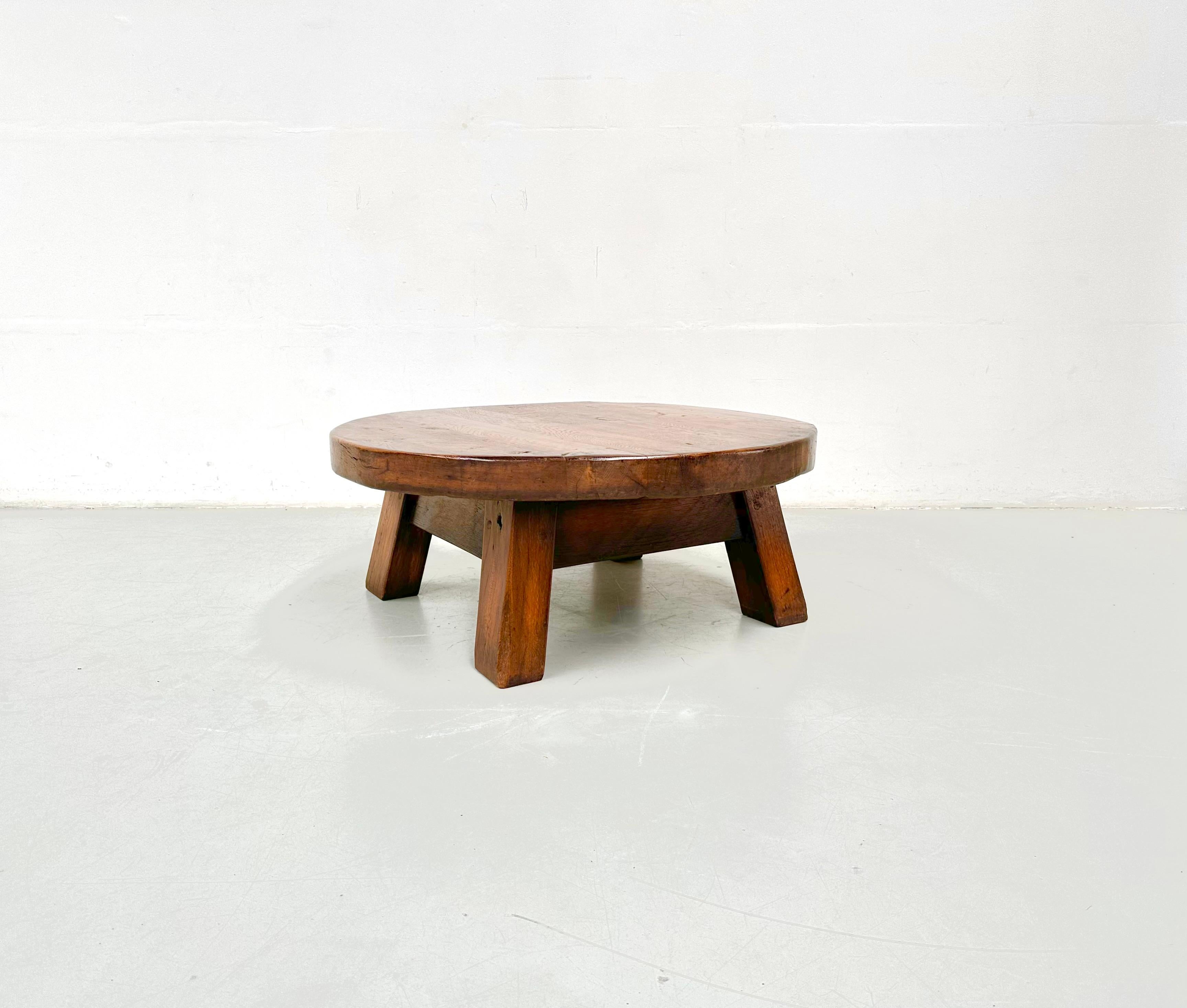 French Antique Oak Brutalist Coffee Table, 1920s. For Sale 12