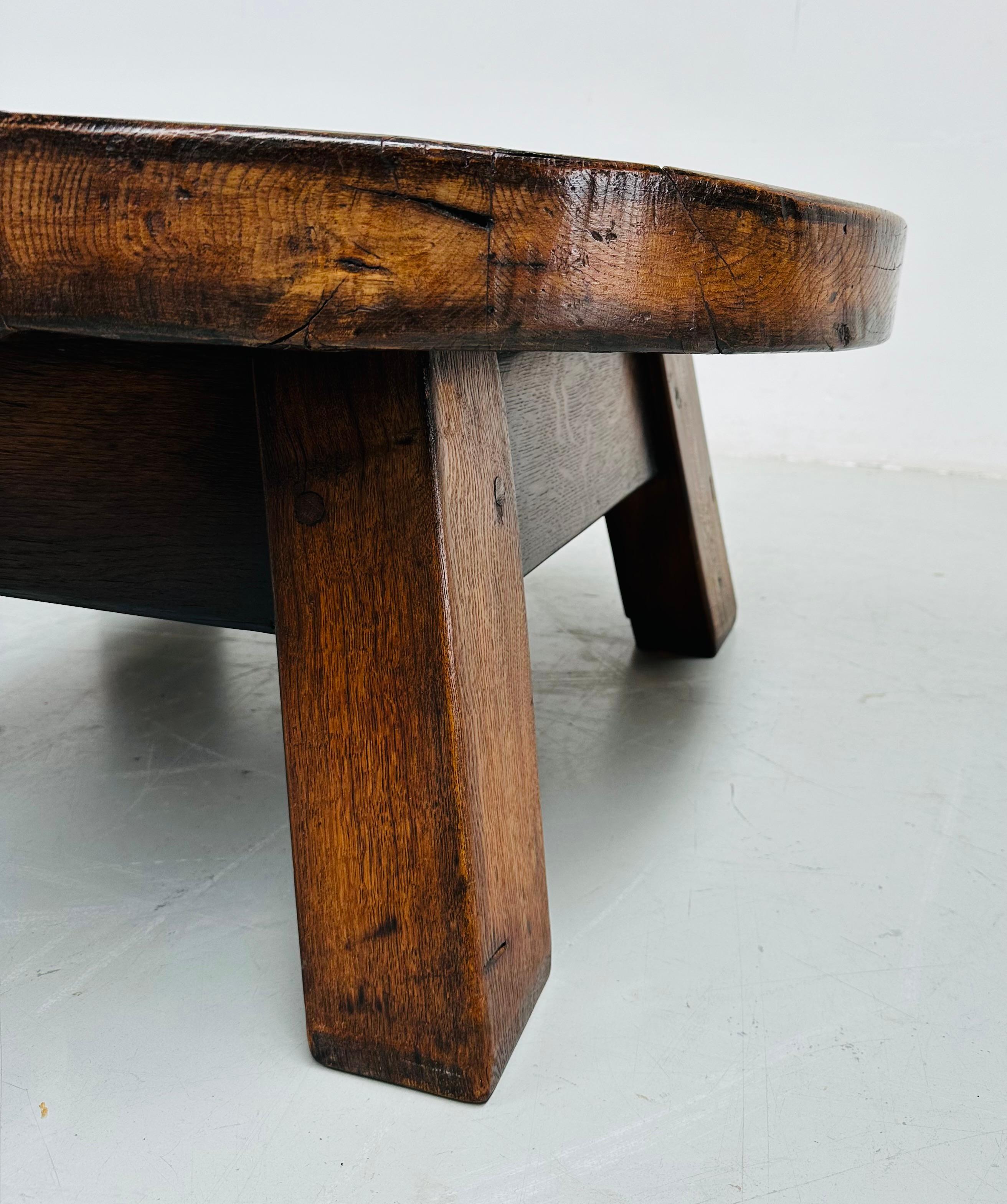 French Antique Oak Brutalist Coffee Table, 1920s. For Sale 14