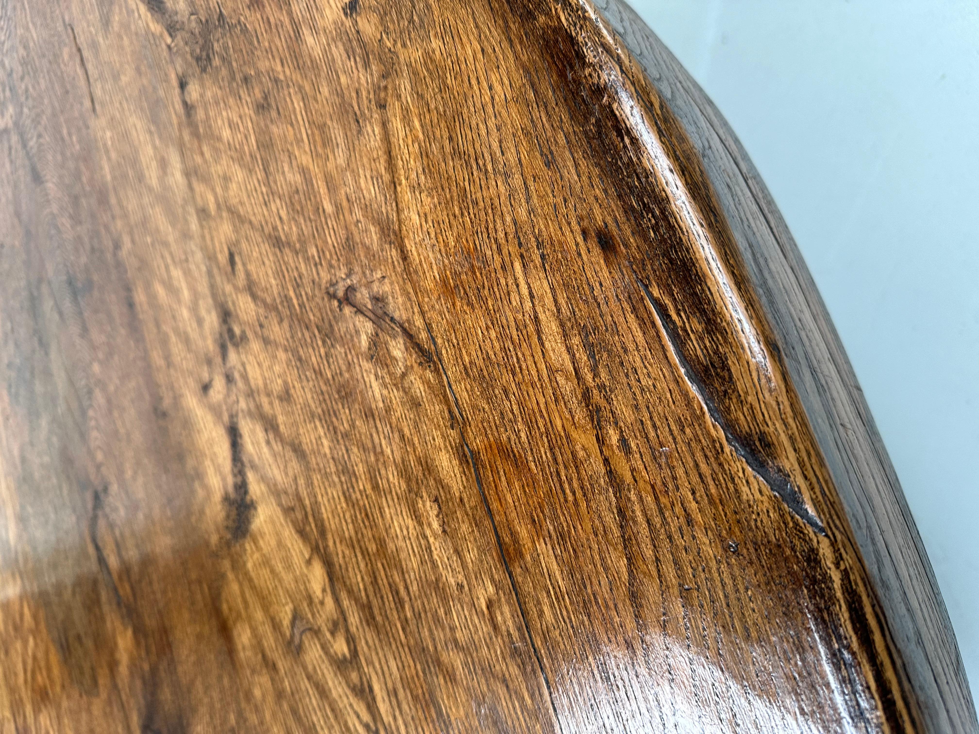 French Antique Oak Brutalist Round Coffee Table, 1920s. For Sale 3