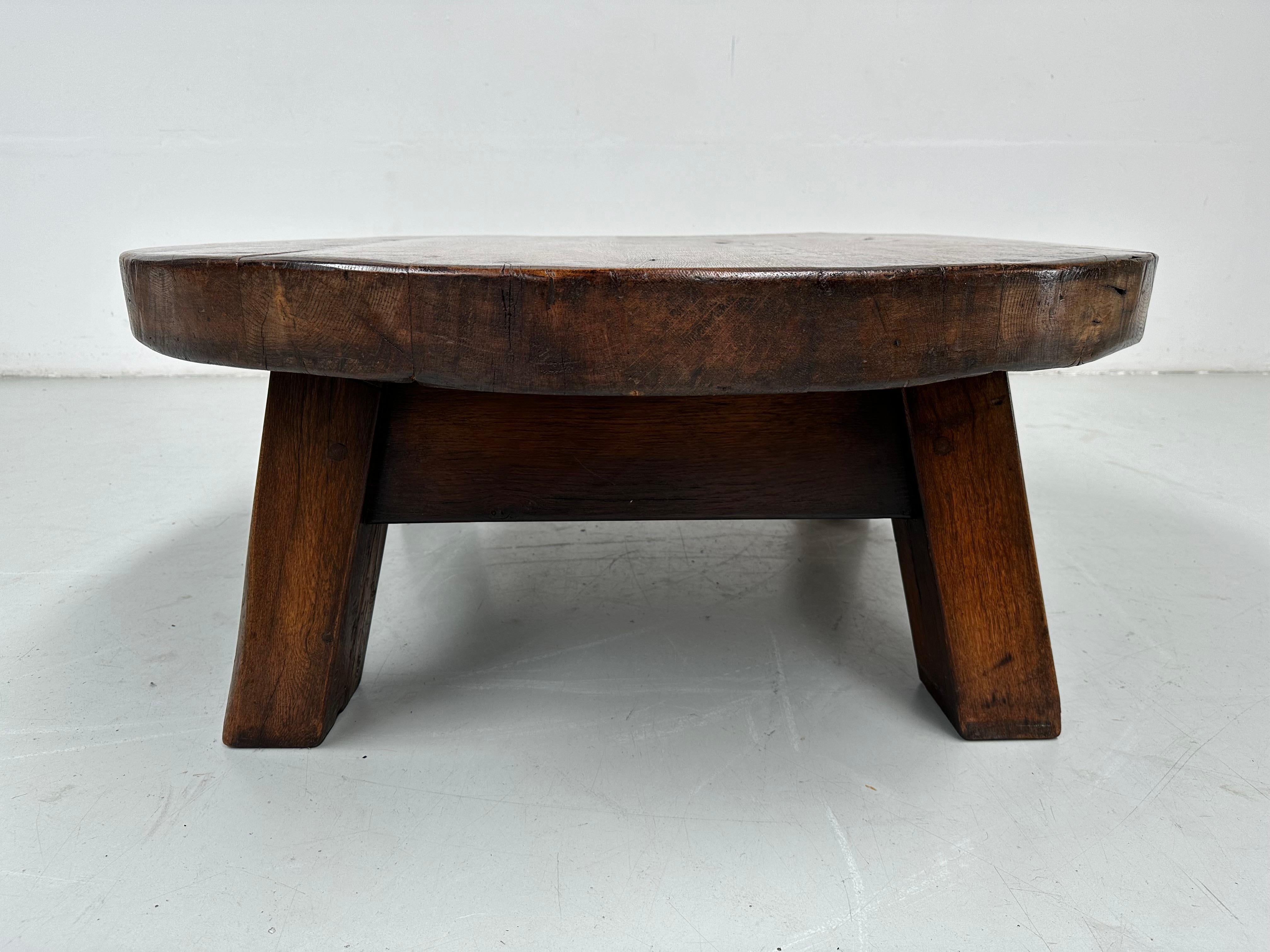 French Antique Oak Brutalist Coffee Table, 1920s. For Sale 4