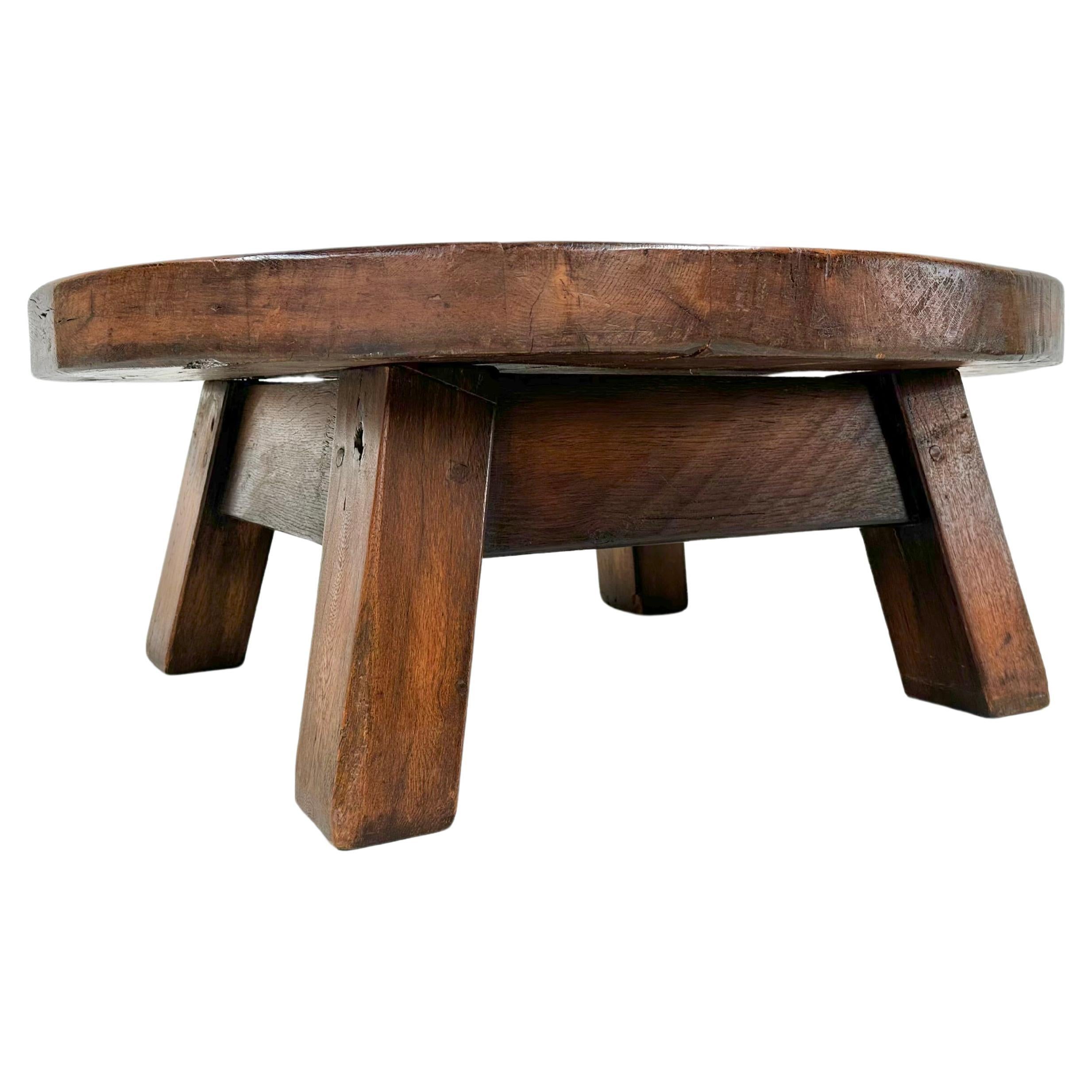French Antique Oak Brutalist Coffee Table, 1920s.