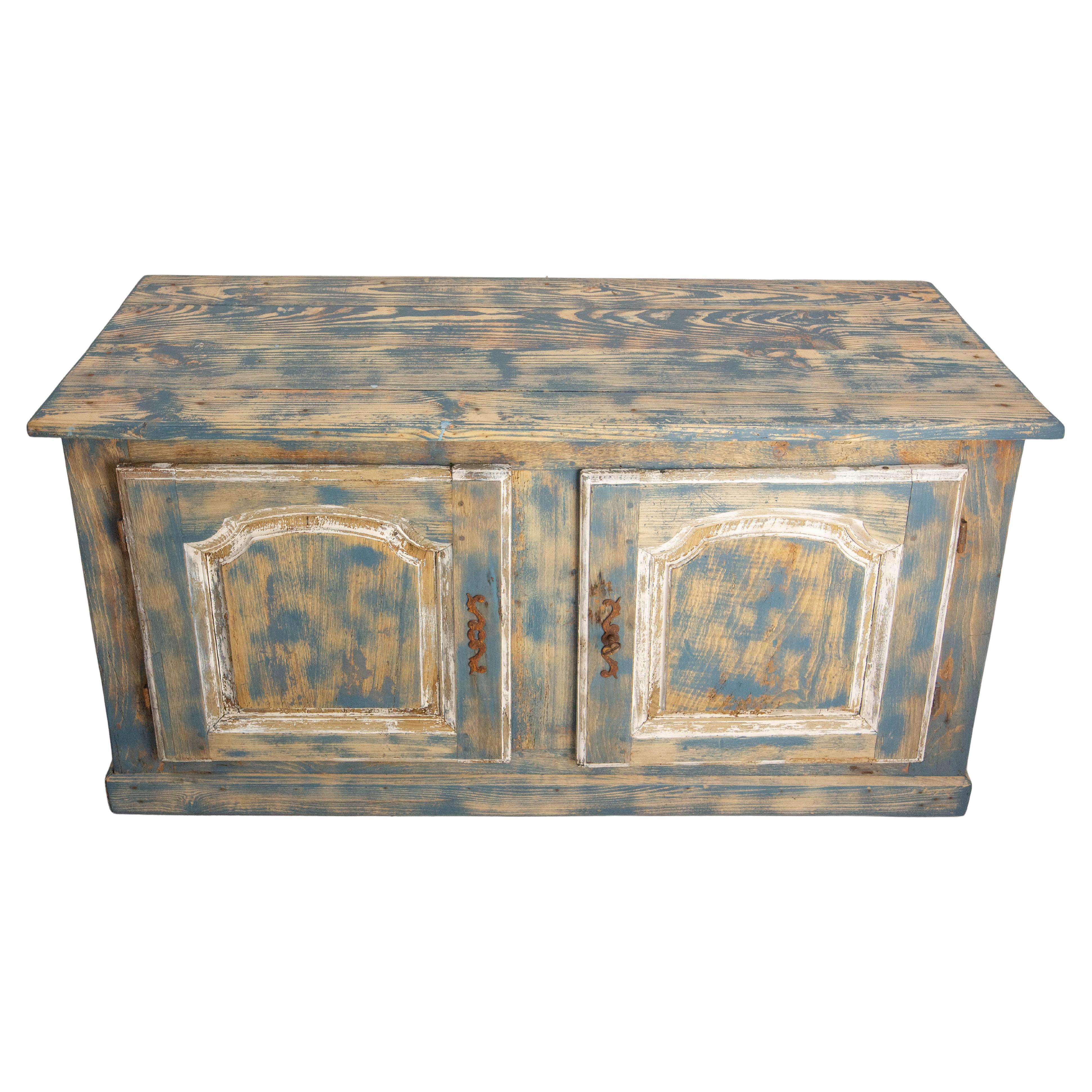 French Antique Oak & Iron Low Buffet Blue & White Patinated 18th Century