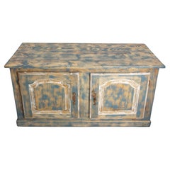 French Antique Oak & Iron Low Buffet Blue & White Patinated 18th Century