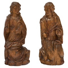 French Antique Oak Statues