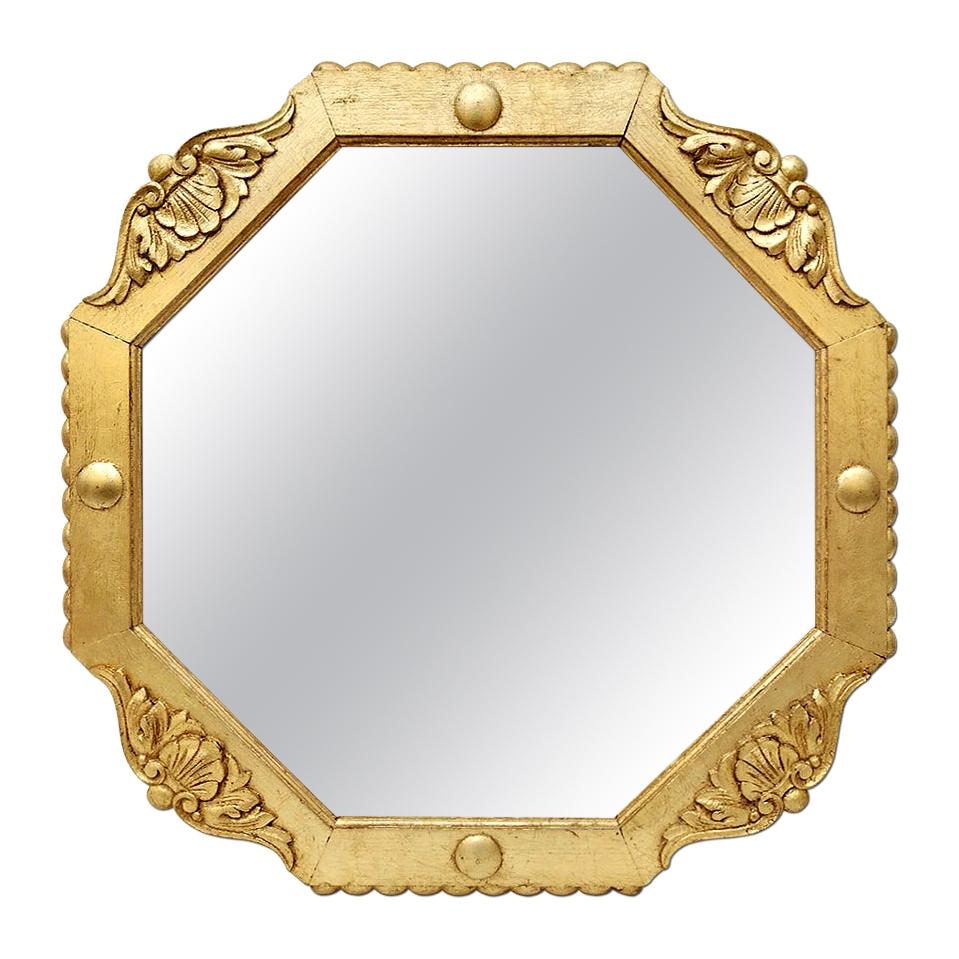 French Antique Octagonal Giltwood Mirror, circa 1940