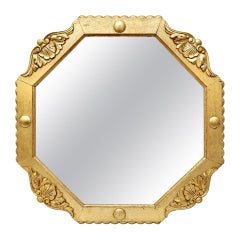 Antique Mirror octogonal en bois doré, circa 1940