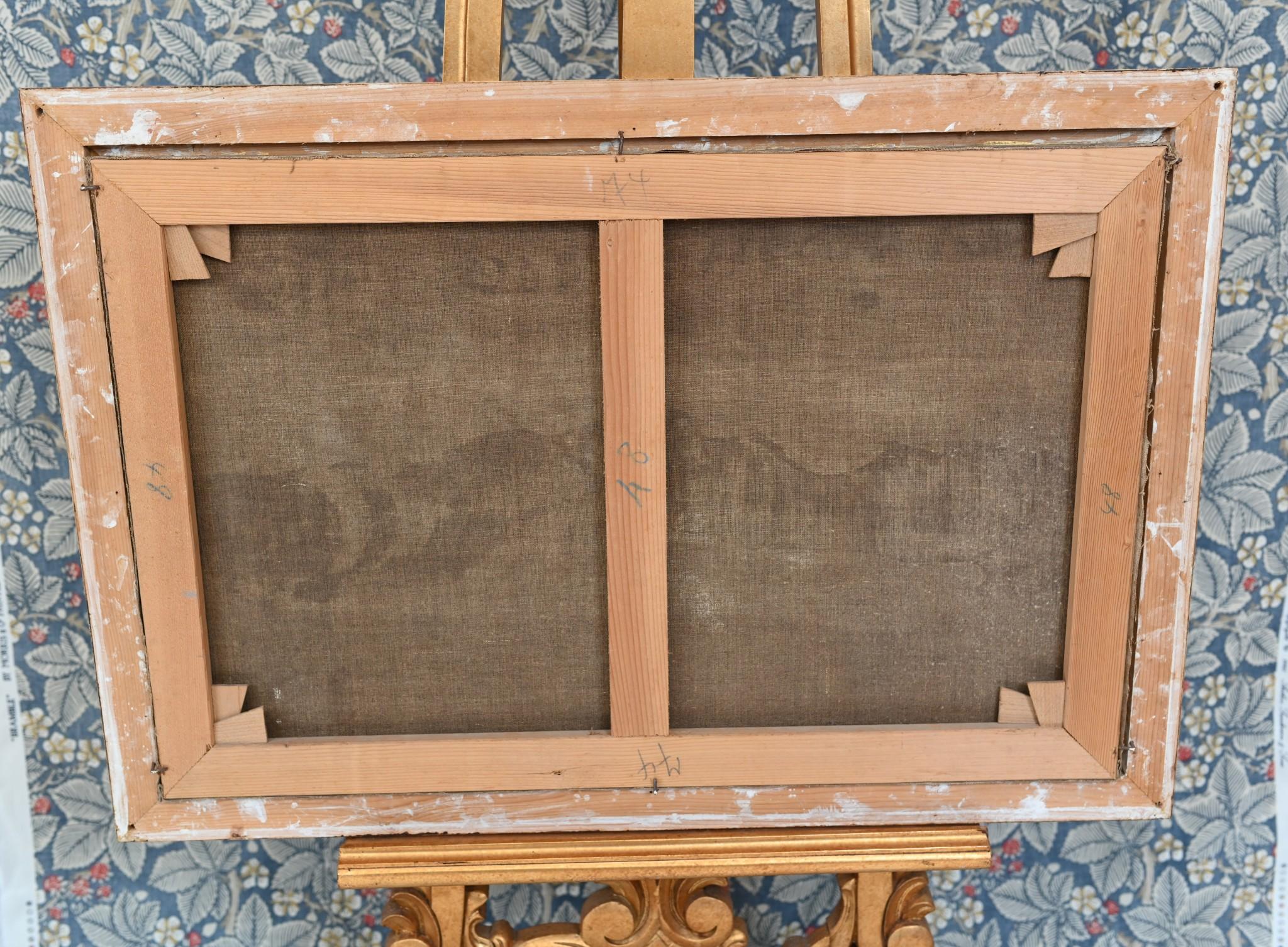 You are viewing a gorgeous Charles X period oil painting of a mother and child portrait
Subject is a playful family portrait with a mother and child, dog and lady
Very detailed brushwork, definitely the work of a talented artist
Circa 1810 on this