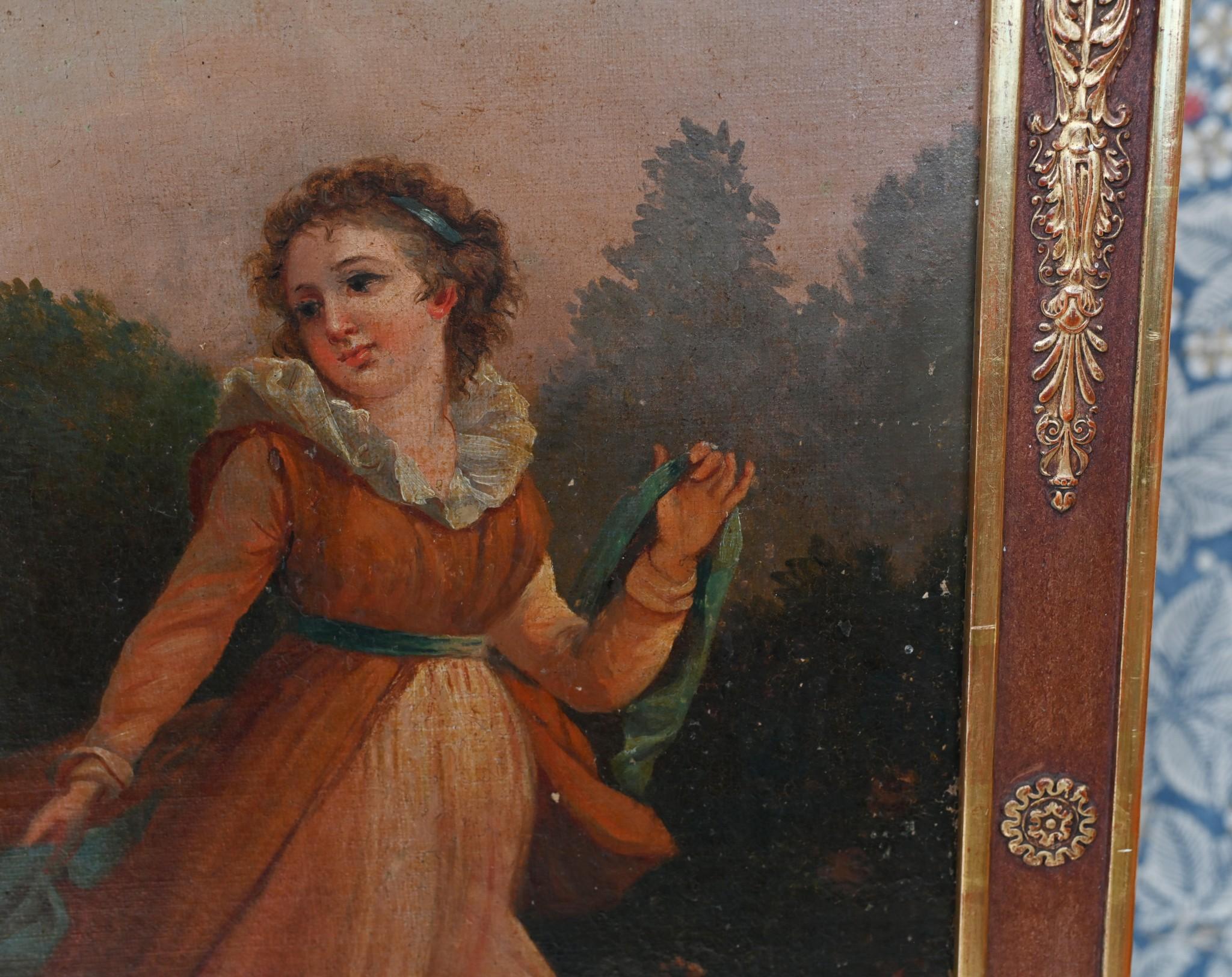 French Antique Oil Painting Lady Portrait Charles X Art 1810 For Sale 3