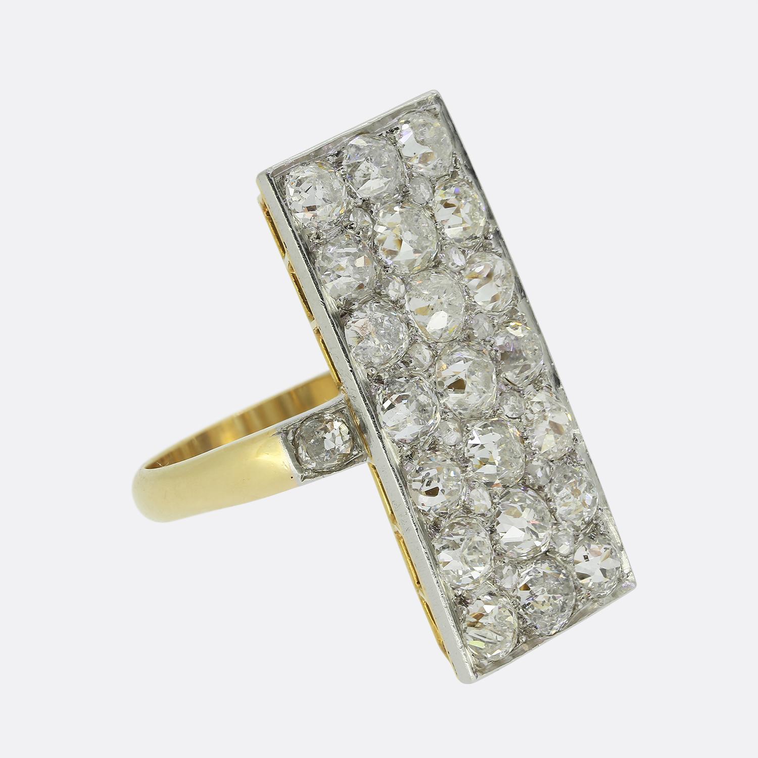 Old Mine Cut French Antique Old Cut Diamond Tablet Ring