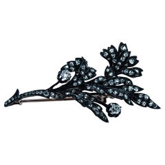 French Antique Old Mine Cushion Rose cut Diamond Lotus Brooch 18K Gold Estate