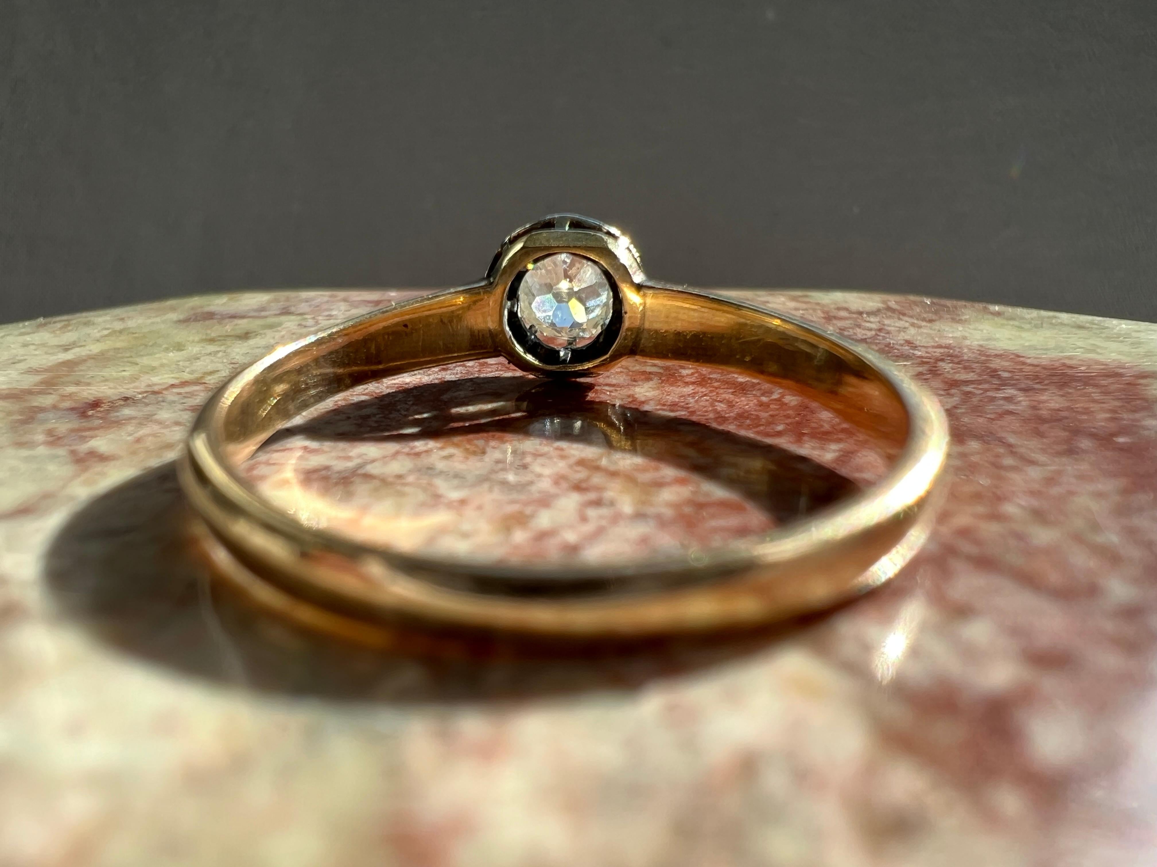 Anillo Francés Antiguo Diamante Talla Mina 18k Belle Époque