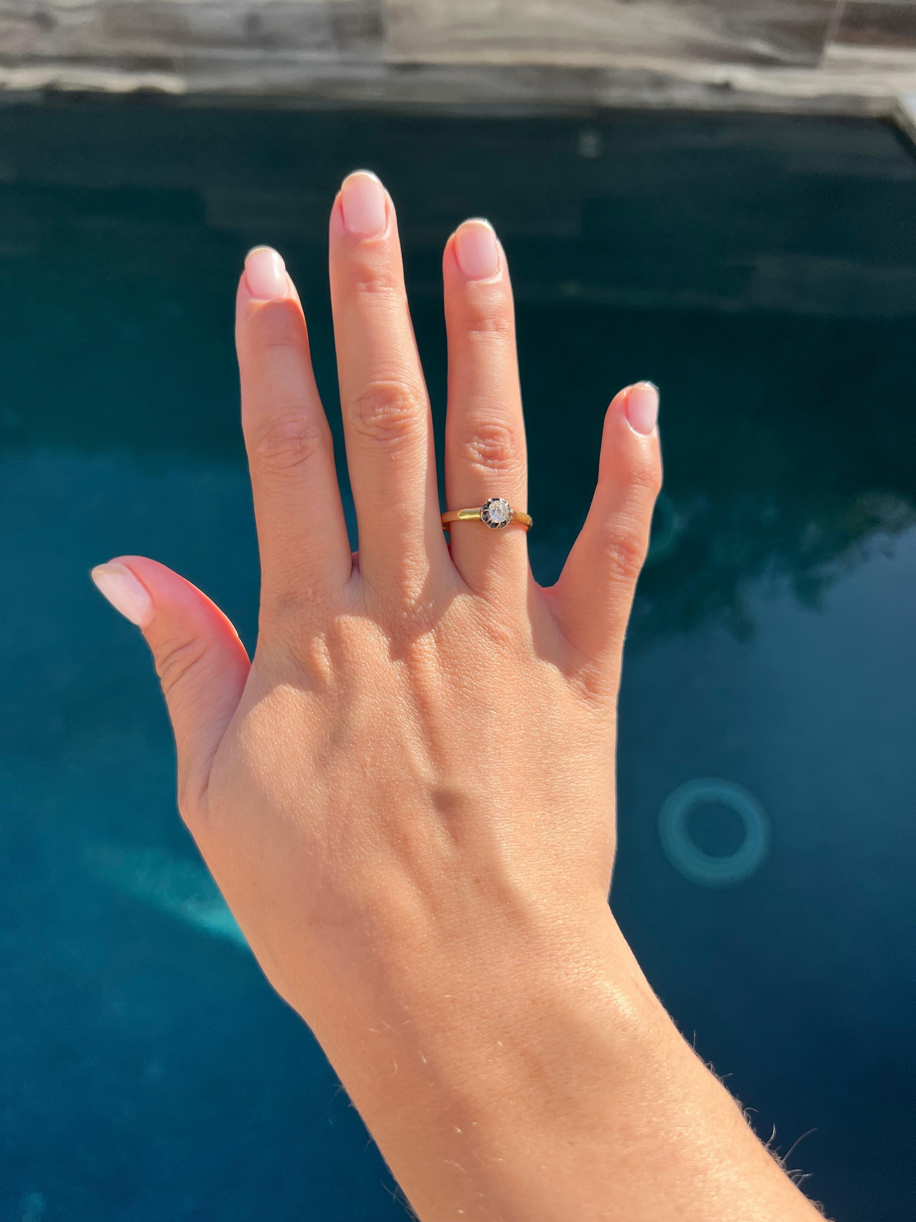 Anillo Francés Antiguo Diamante Talla Mina 18k Talla antigua