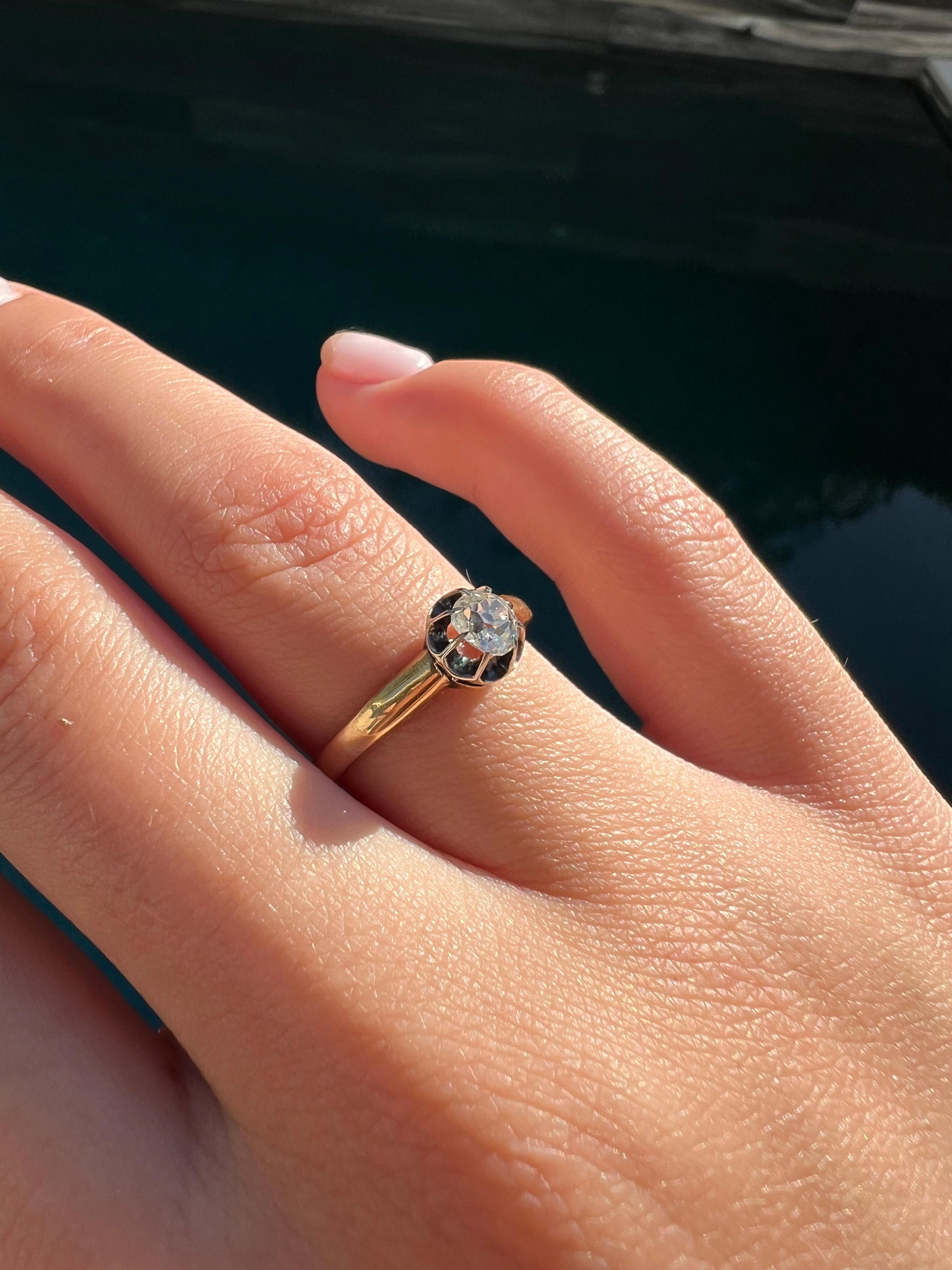 Anillo Francés Antiguo Diamante Talla Mina 18k en Bueno Estado en Amsterdam, NL