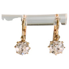 French Antique Old Mine Cut Diamond Drop Earrings 18k Yellow Gold