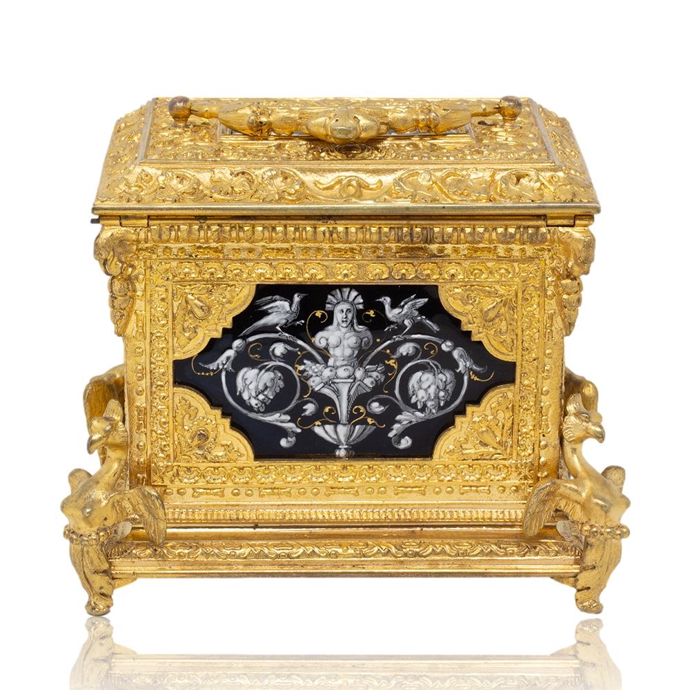 French Antique Ormolu and Limoges Enamel Jewellery Box For Sale 4