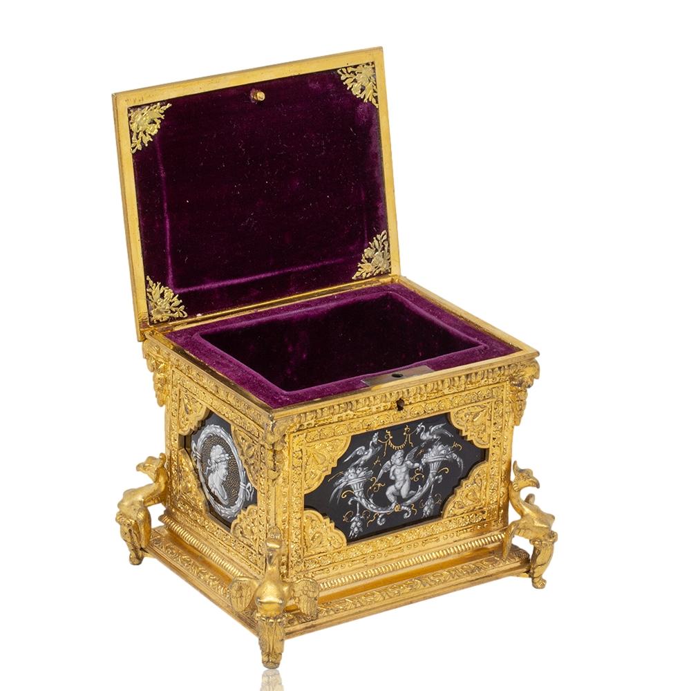 French Antique Ormolu and Limoges Enamel Jewellery Box For Sale 12