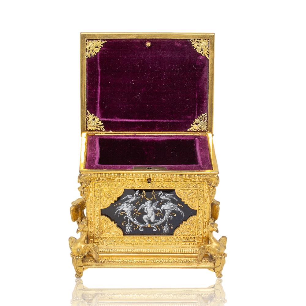 French Antique Ormolu and Limoges Enamel Jewellery Box For Sale 13