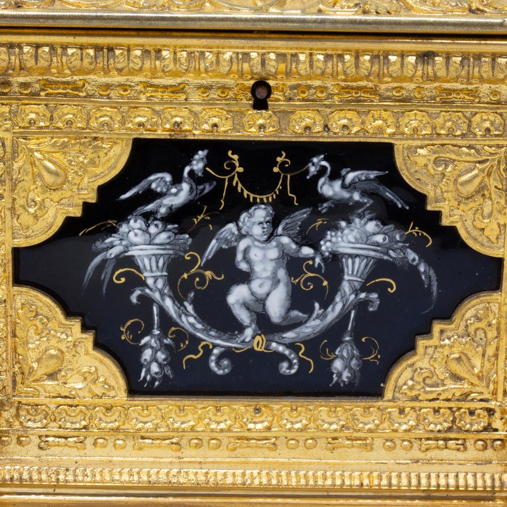 French Antique Ormolu and Limoges Enamel Jewellery Box For Sale 1