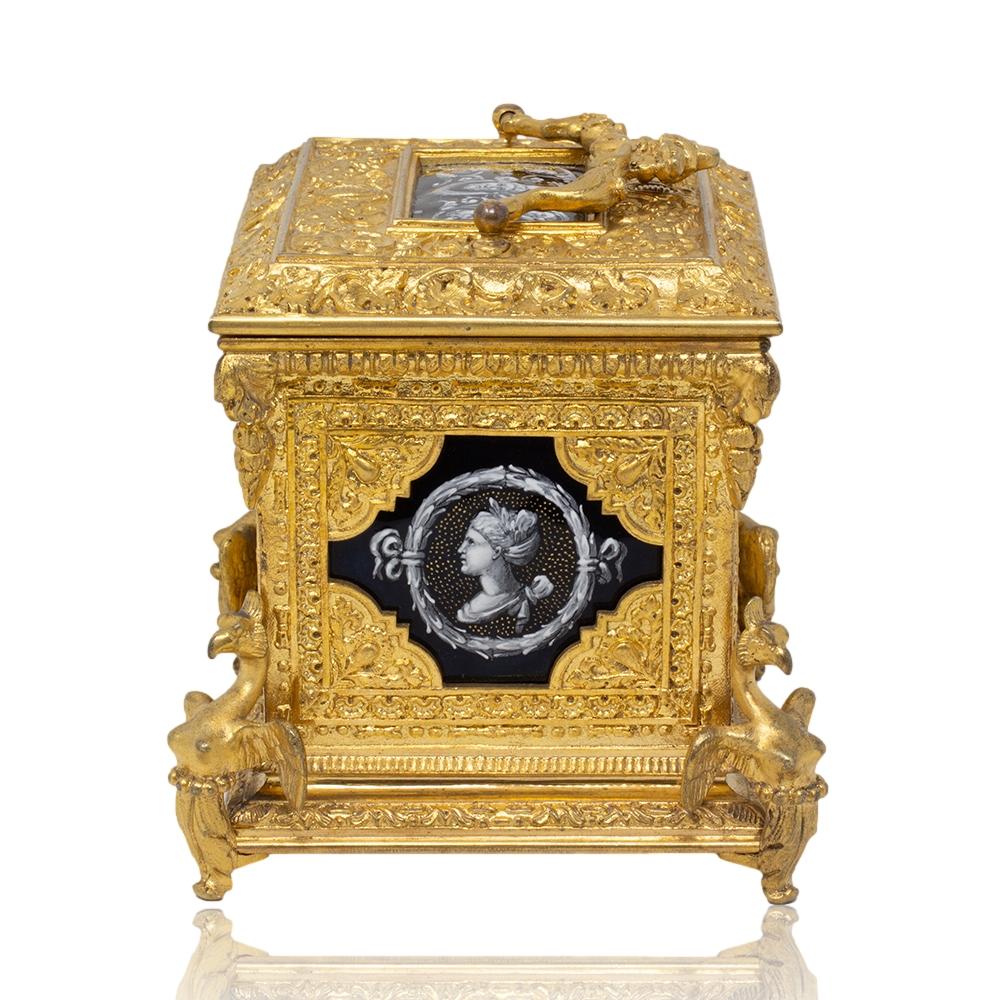 French Antique Ormolu and Limoges Enamel Jewellery Box For Sale 2