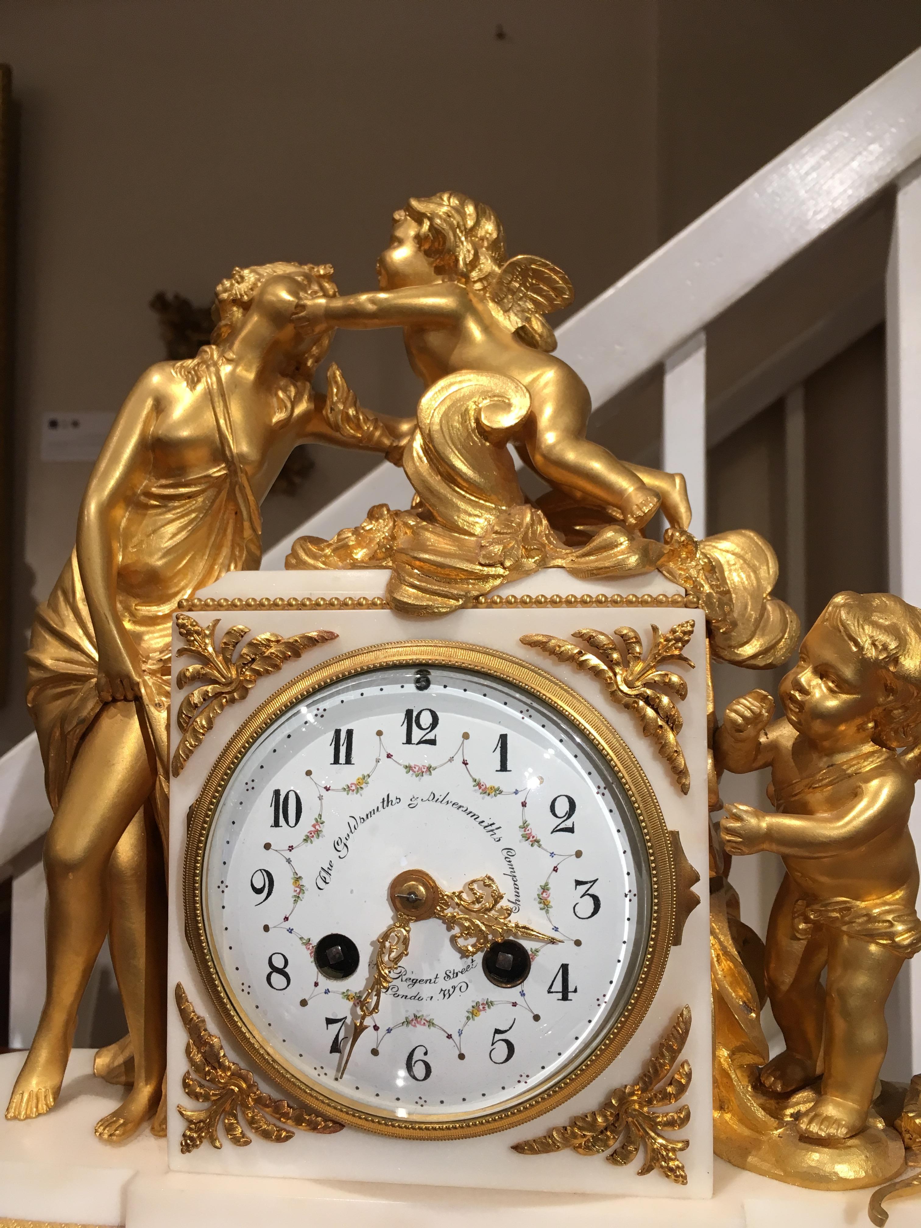 Marble French Antique Ormolu Mantle Clock For Sale