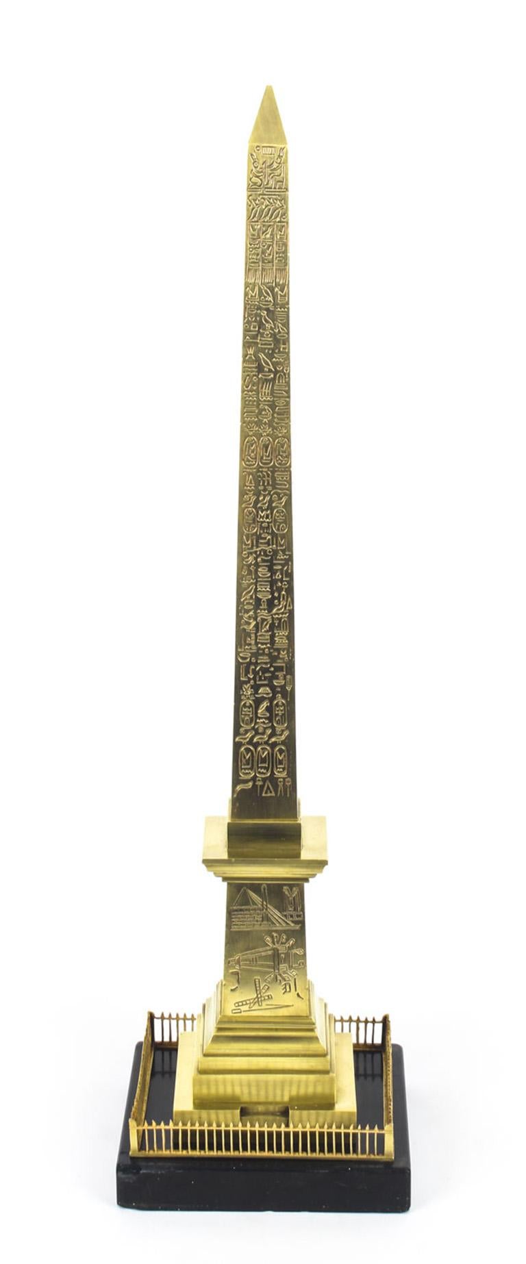 This is a fine large antique French Grand Tour ormolu model of The Luxor Obelisk c.1850 in date.
 
The obelisk is a model of The Luxor Obelisk which is over 3,000 years old and was originally situated outside the Luxor Temple, where its twin