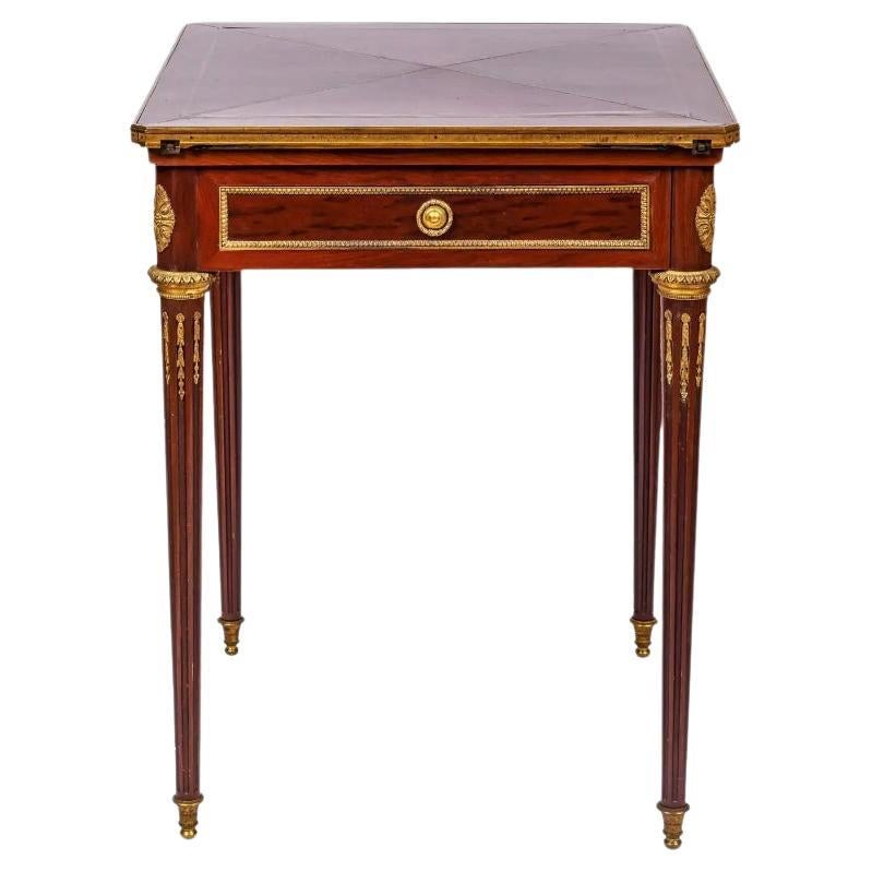 French Antique Ormolu-Mounted Mahogany Envelope Games Card Table, C. 1870 For Sale