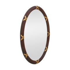 French Antique Oval Mirror, Carved Wood & Gilding, circa 1950