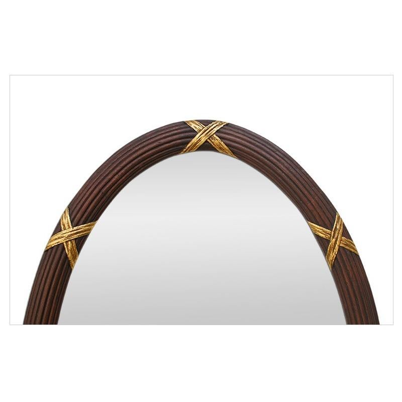 20th Century French Antique Oval Mirror, Carved Wood & Gilding, circa 1950 For Sale