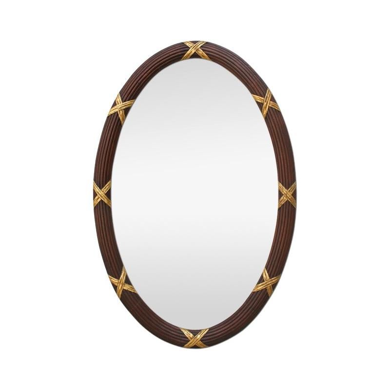 French Antique Oval Mirror, Carved Wood & Gilding, circa 1950