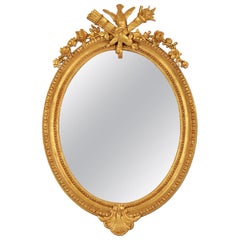 French Antique Oval Mirror, Giltwood, 19th Century