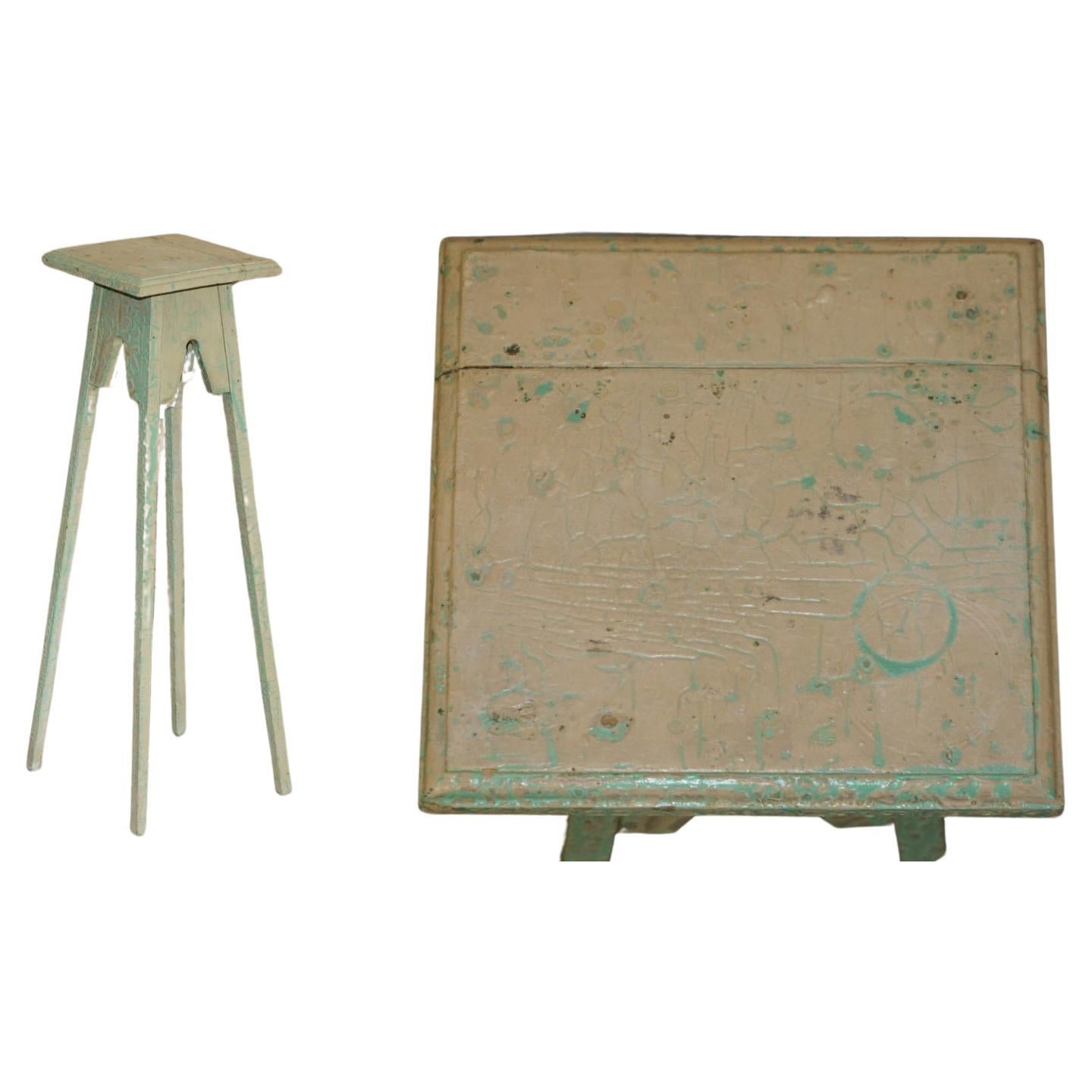 FRENCH ANTIQUE PAINTED 1920's HAND JARDINIERE TABLE OR PLANT STAND PEDESTAL For Sale