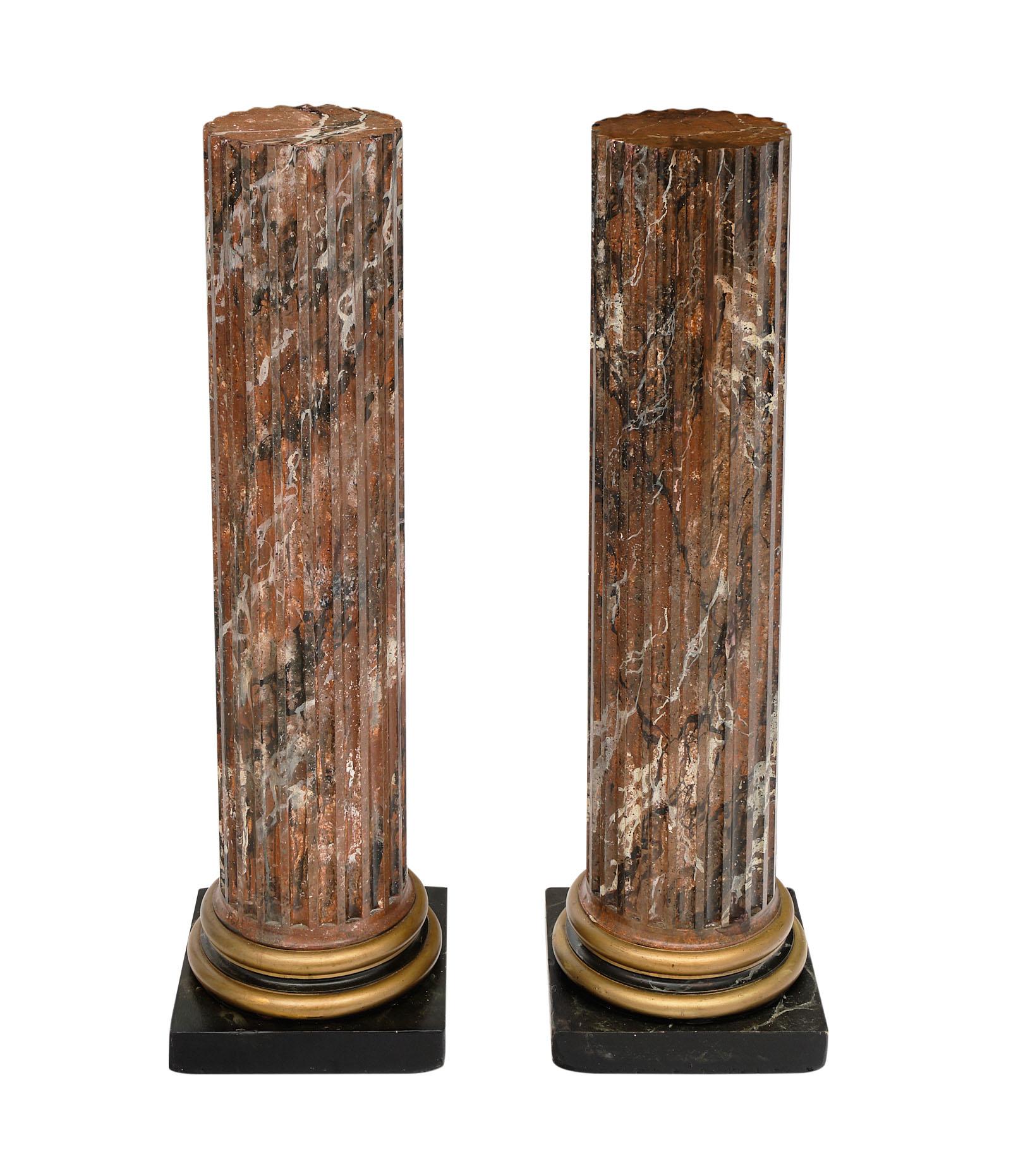 French antique painted columns with a beautiful marbleized paint technique. The diameter of the column is 9.5”.