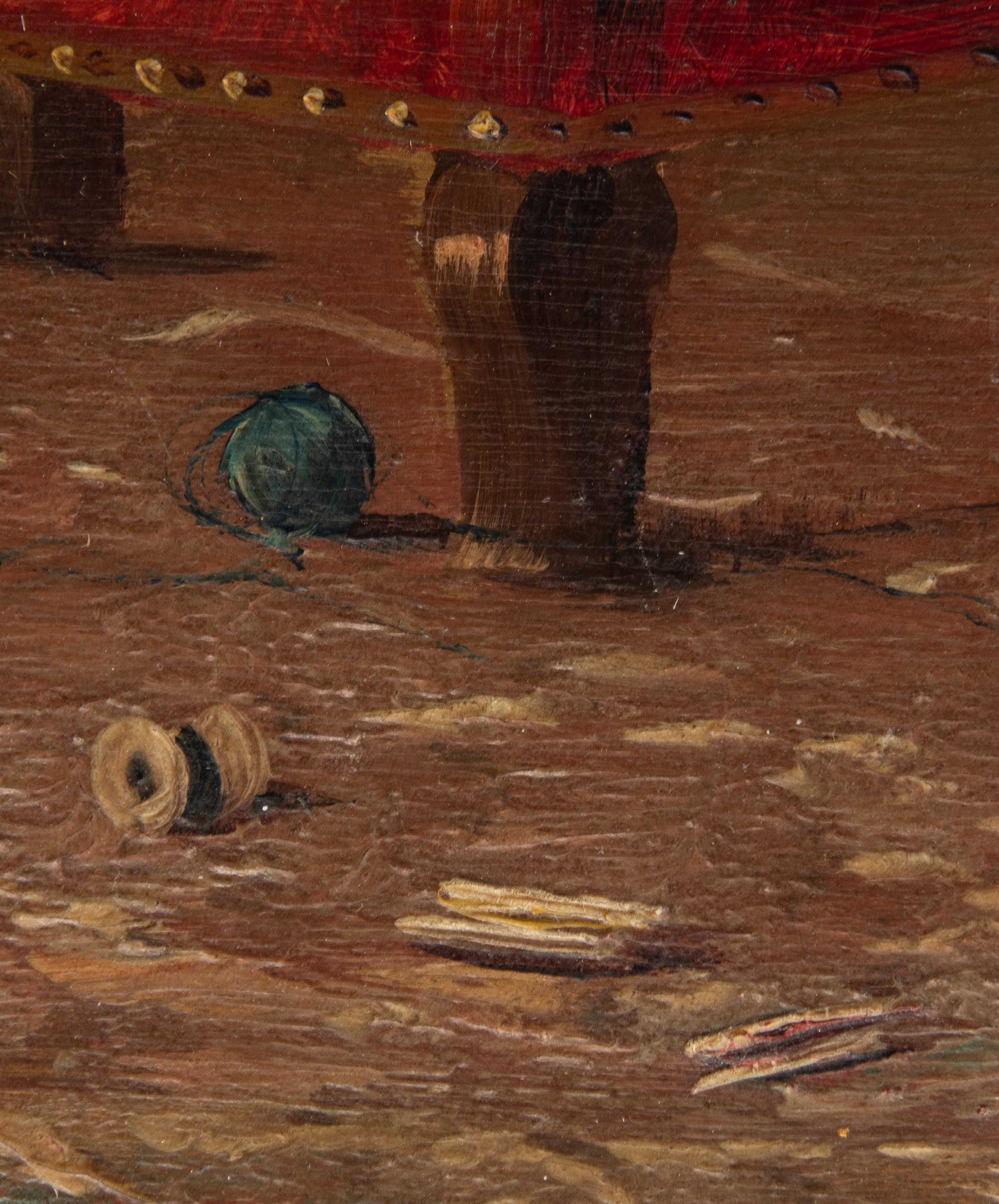 French Antique Painting of Playing Cats Oil Paint on Wooden Panel 3