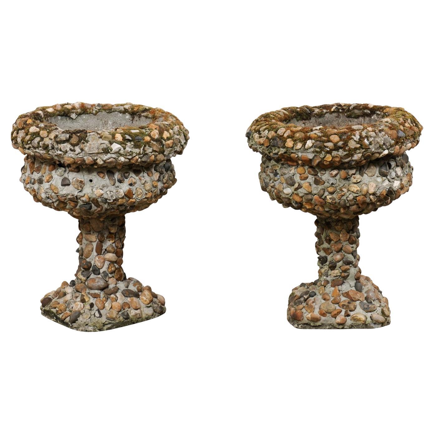 French Antique Pair of "Pebble-Pot" Raised Garden Planters