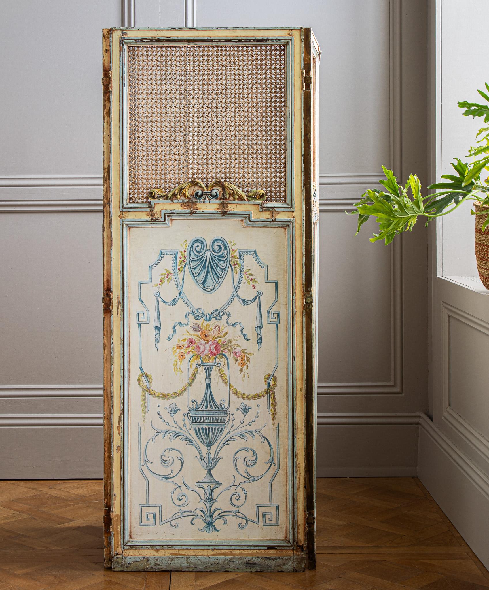 Caning French Antique Paravent Screen For Sale