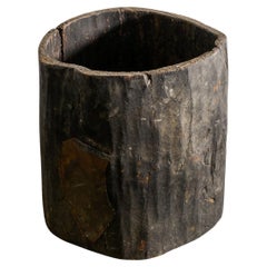 French Antique Patinated Wabi Sabi Wooden Hollowed Out Tree Trunk Planter, 1930s