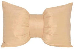 French Antique Peach Nude Taupe Silk Bow Cushion Pillow