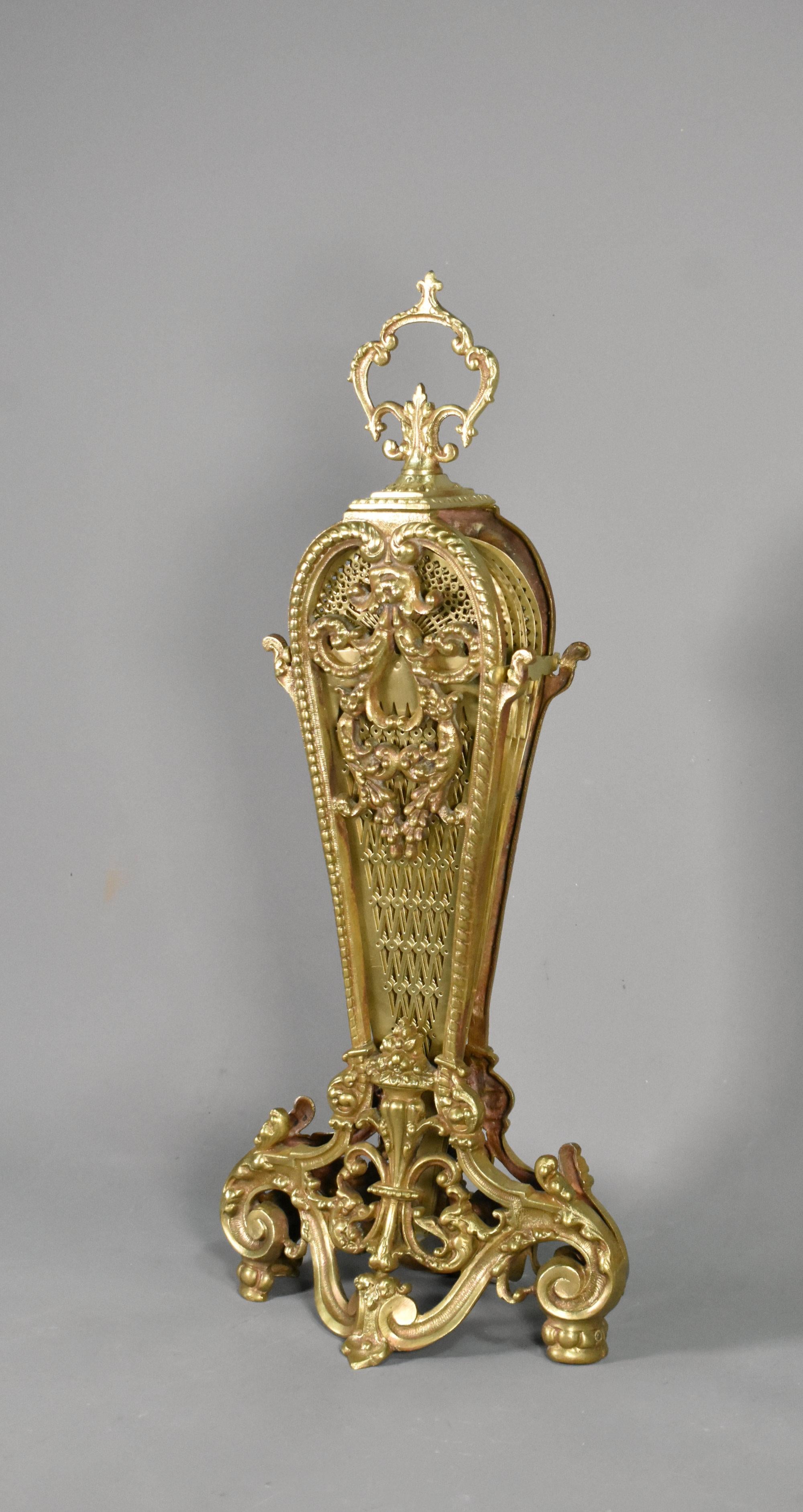 Brass French Antique Peacock Fire Screen Napoleon III Style For Sale