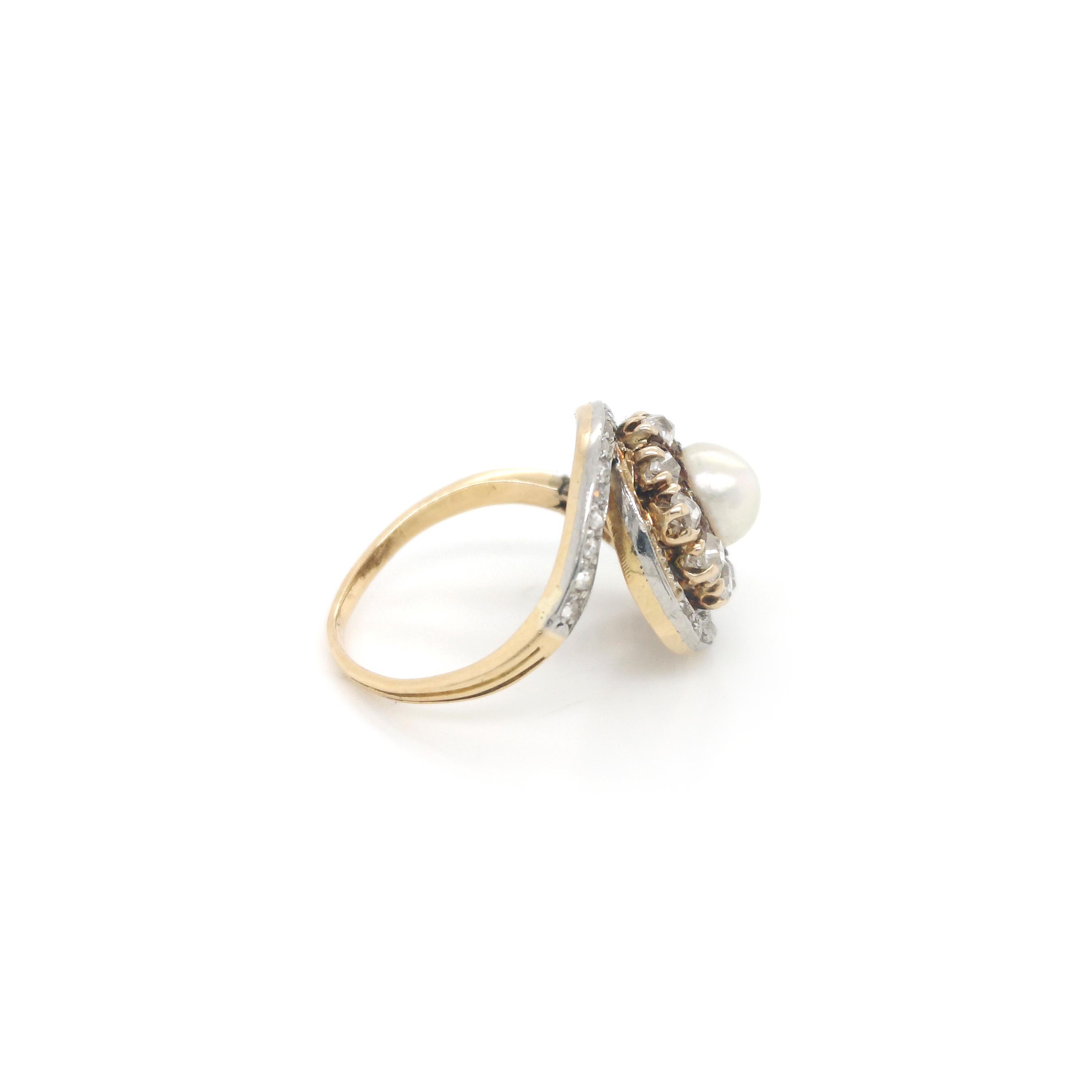 Edwardian French Antique Pearl and Diamond Ring