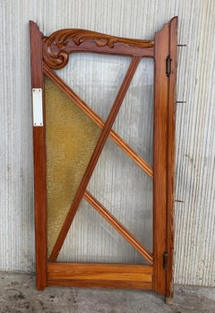 French Antique Pine and Stained Glass Swinging Pub or Saloon Doors