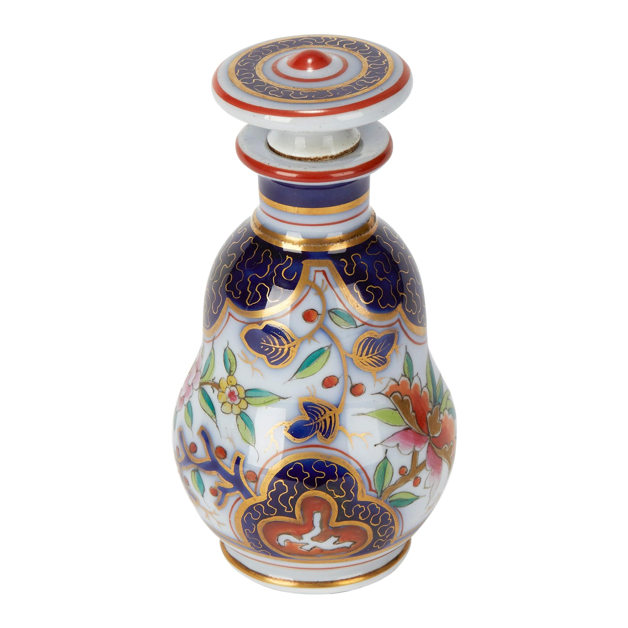French Antique Porcelain Imari Design Scent Bottle, 19th Century